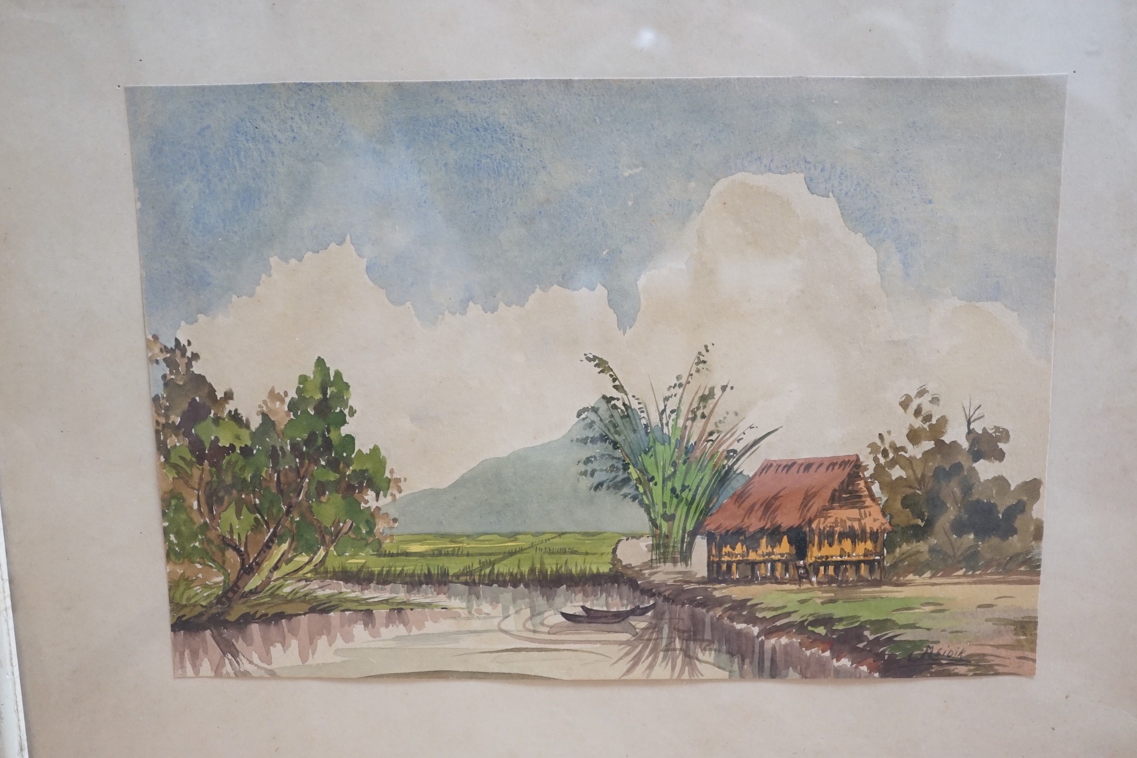 Asian School, seven assorted watercolours including works by N. Sidik and A.I. Rah Ptan, largest 37 x 23cm